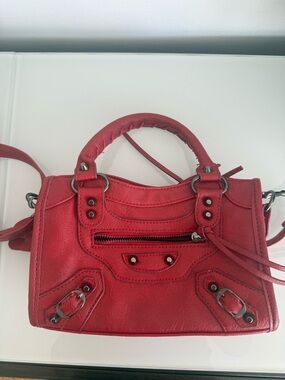 Red Leather Satchel Handbag - Women Bags
